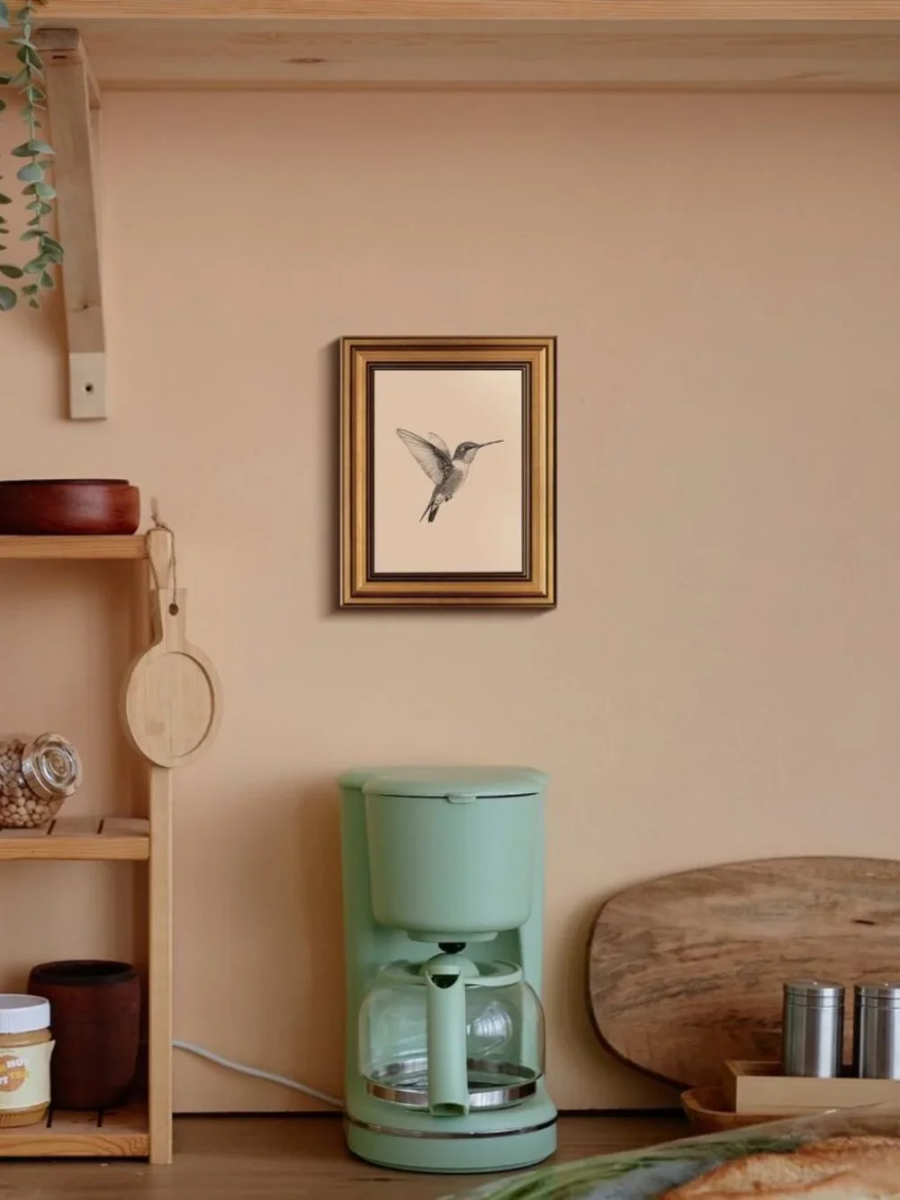 Vintage Gold Framed Hummingbird Wall Art Print – 8x10 Inch Home Decor